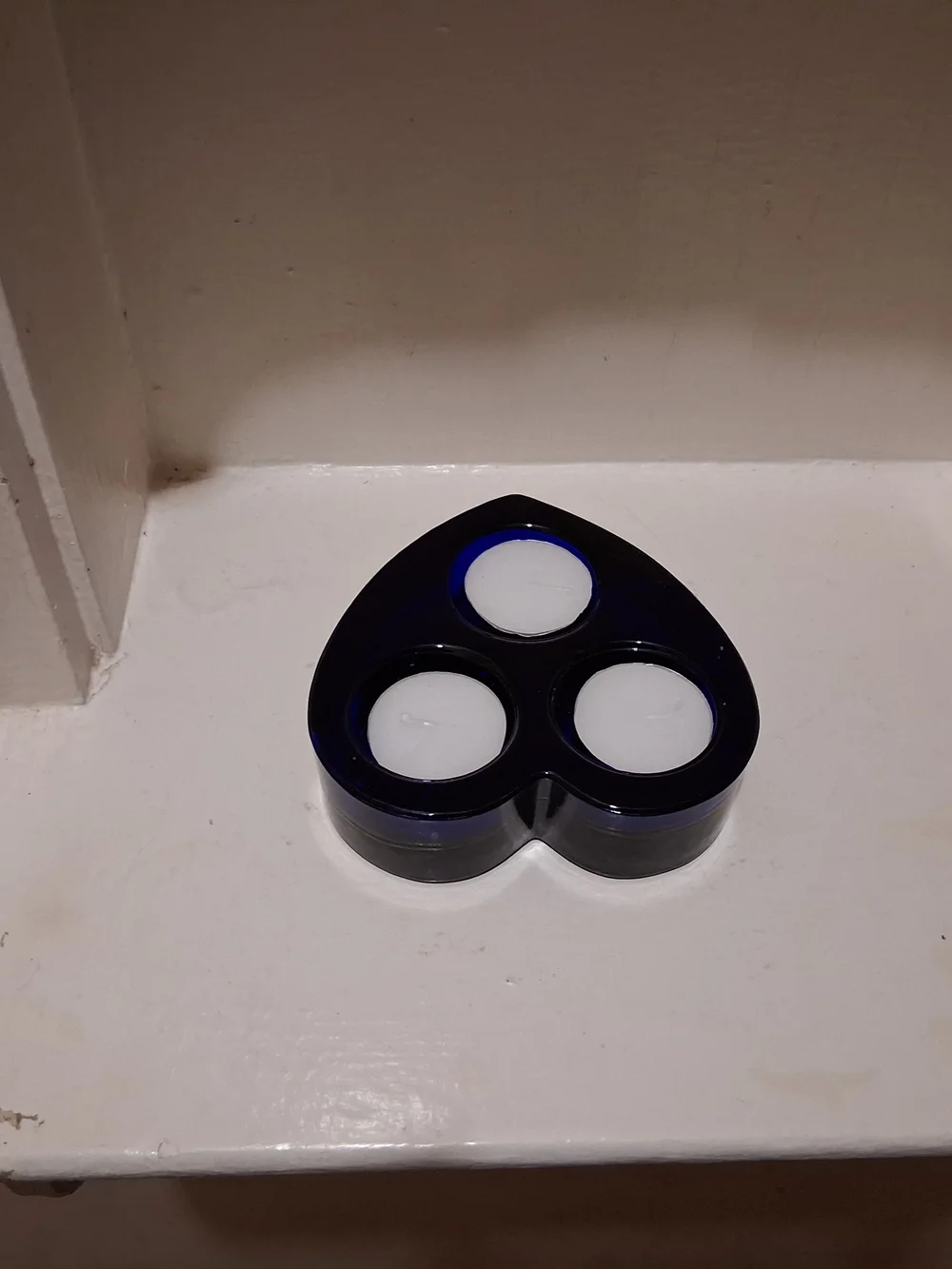 Vintage Cobalt Blue Glass Heart Shaped Tealight Candle Holder